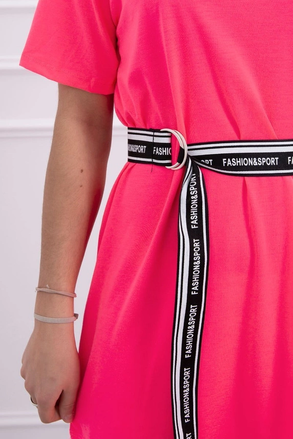 Dress with a decorative belt pink neon