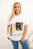 Moteriška Plus Size medvilninė palaidinė su dekoratyviniu gėlių raštu balta + geltona