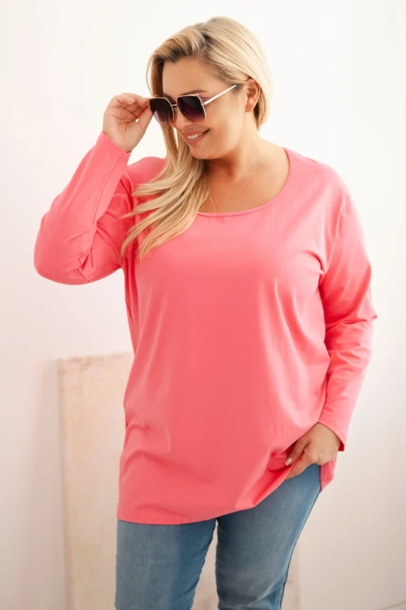 Plus Size women's blouse with a boat neckline pink