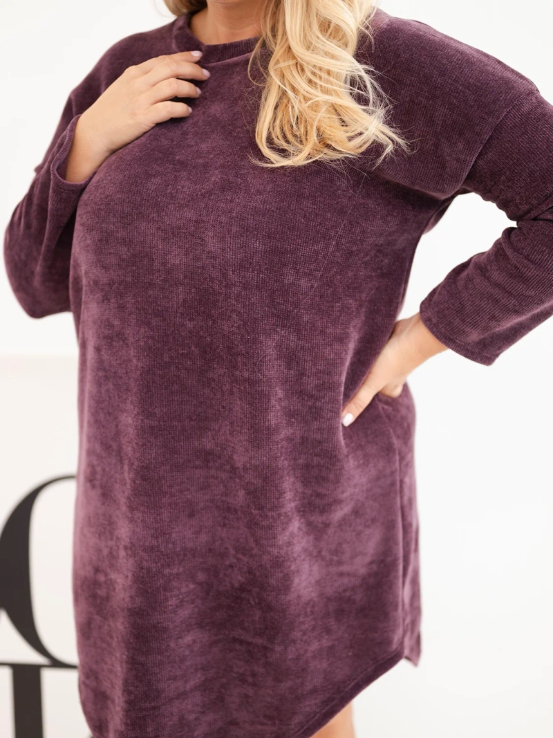 Sukienka damska Plus Size sztruksowa z luźnym fasonem ciemno fioletowa
