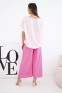 Damen-Set aus Viskose mit gestreifter Bluse und weiten Hosen mit Gummizug rosa