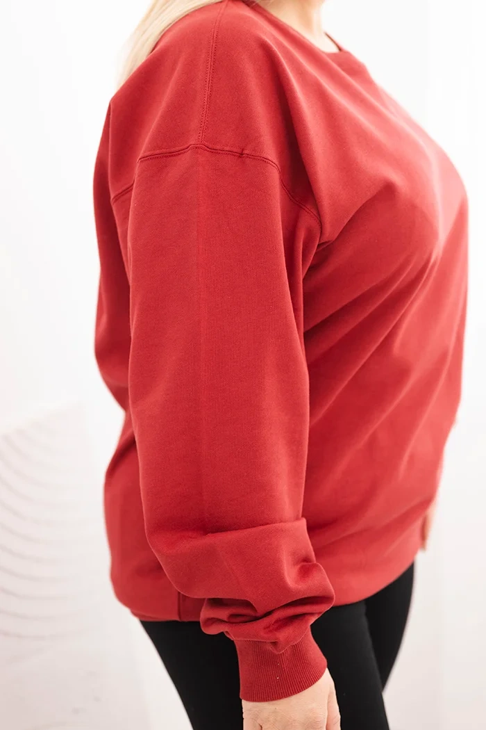 Women's plus size looped cotton basic sweatshirt round neckline burgundy