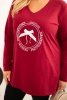 Damenbluse mit längerem Rücken und Druck bordeaux