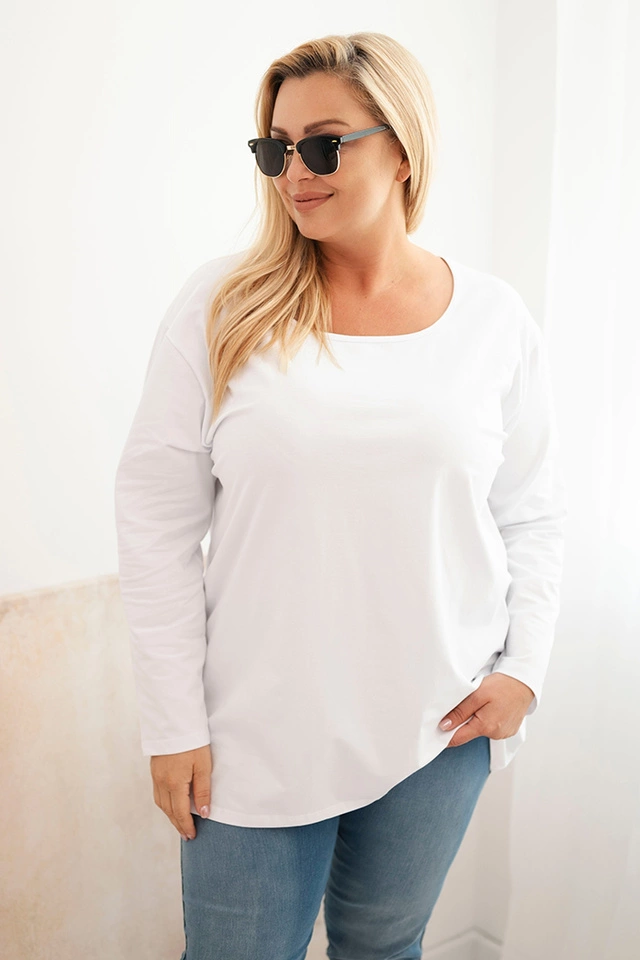 Bluzka damska Plus Size z dekoltem w łódkę biała