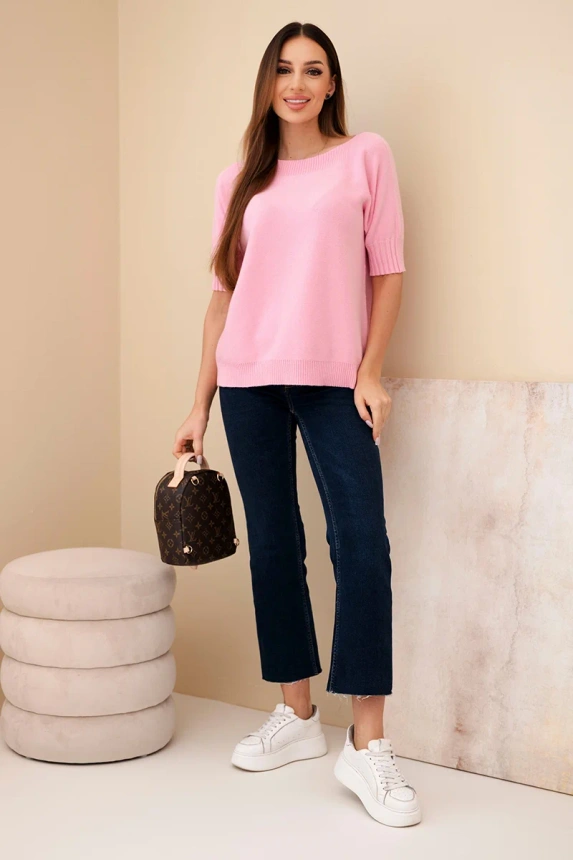Women's short-sleeve viscose sweater candy pink