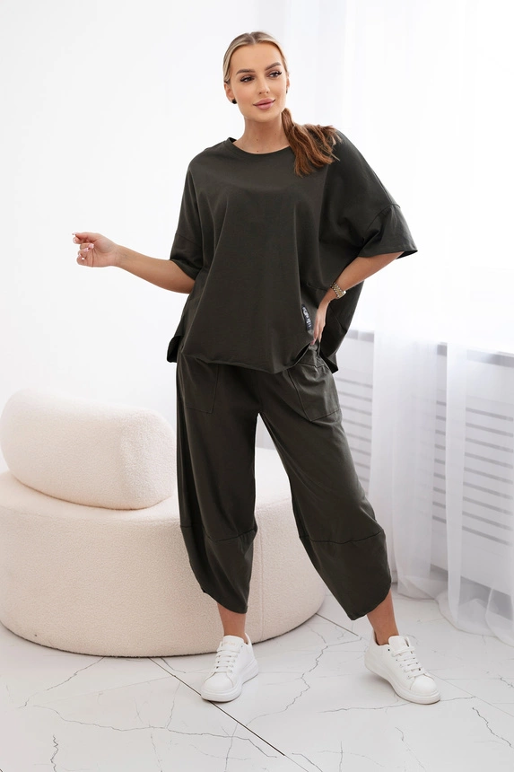 Cotton set blouse + trousers khaki