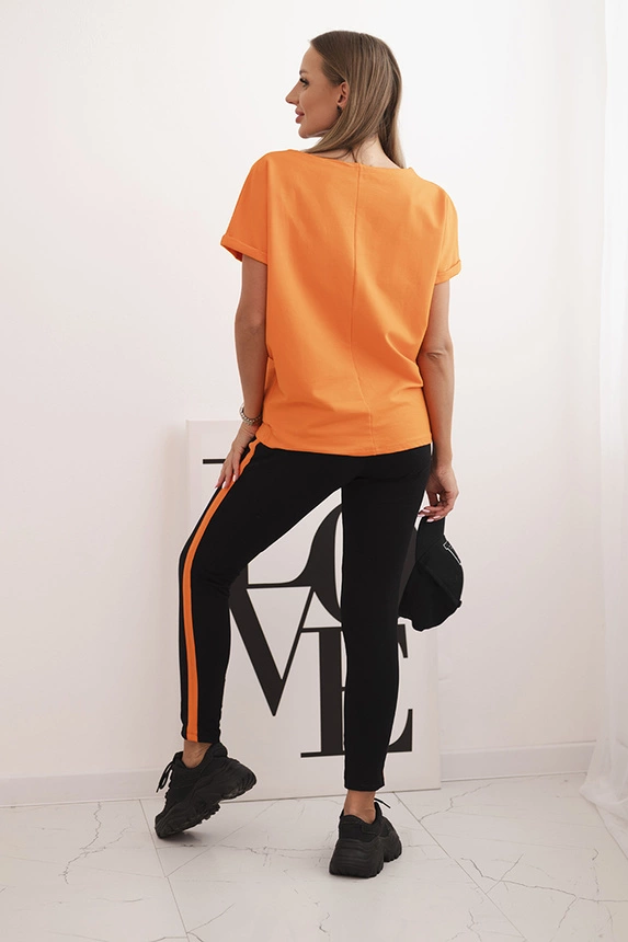 Women's cotton set with a blouse and leggings with a stripe orange