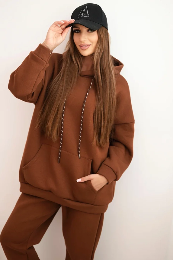Women's warm cotton tracksuit with a hood camel