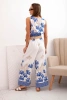 Women's viscose set top and pants with leaf print navy blue