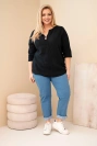 Plus-size women's cotton blouse with a button-front neckline black