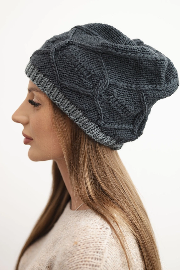 Women's winter hat made of wool with a woven pattern K443 graphite