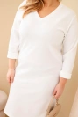 Dámska sukňa Plus Size maslová s výstrihom V a rukávom biela