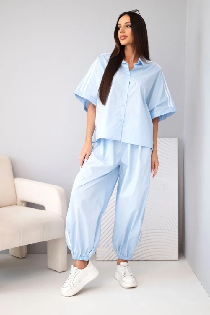 Damen Baumwoll-Hemdset mit Galonstreifen für den Sommer blau