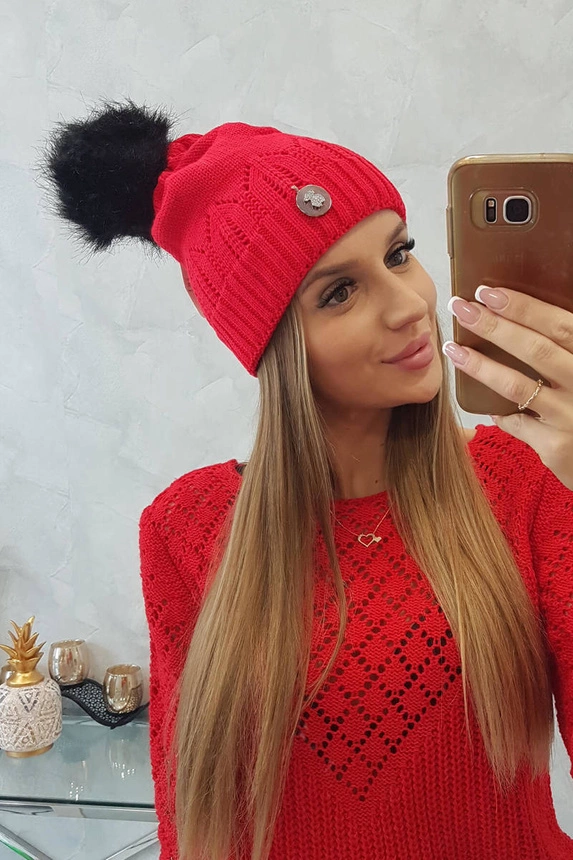 Dámská čepice s bambulí Judith K347 červená