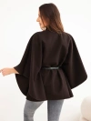 Women's poncho cape with belt and high collar brown