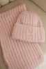 Women's set hat and long scarf made of soft yarn powder pink