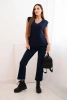 Women's sleeveless viscose sweater with pockets and a V-neck navy blue