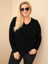 Moteriškas megztinis Plus Size iš kūdikių alpakos su ilgomis rankovėmis juodas