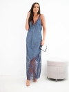 Women's viscose maxi dress with lace and V-neck navy