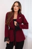 Women's blazer with a belt and lace trimmed sleeves burgundy