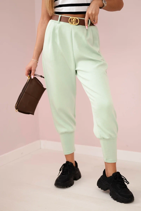Pants with belt and pockets buttery-fabric dark mint