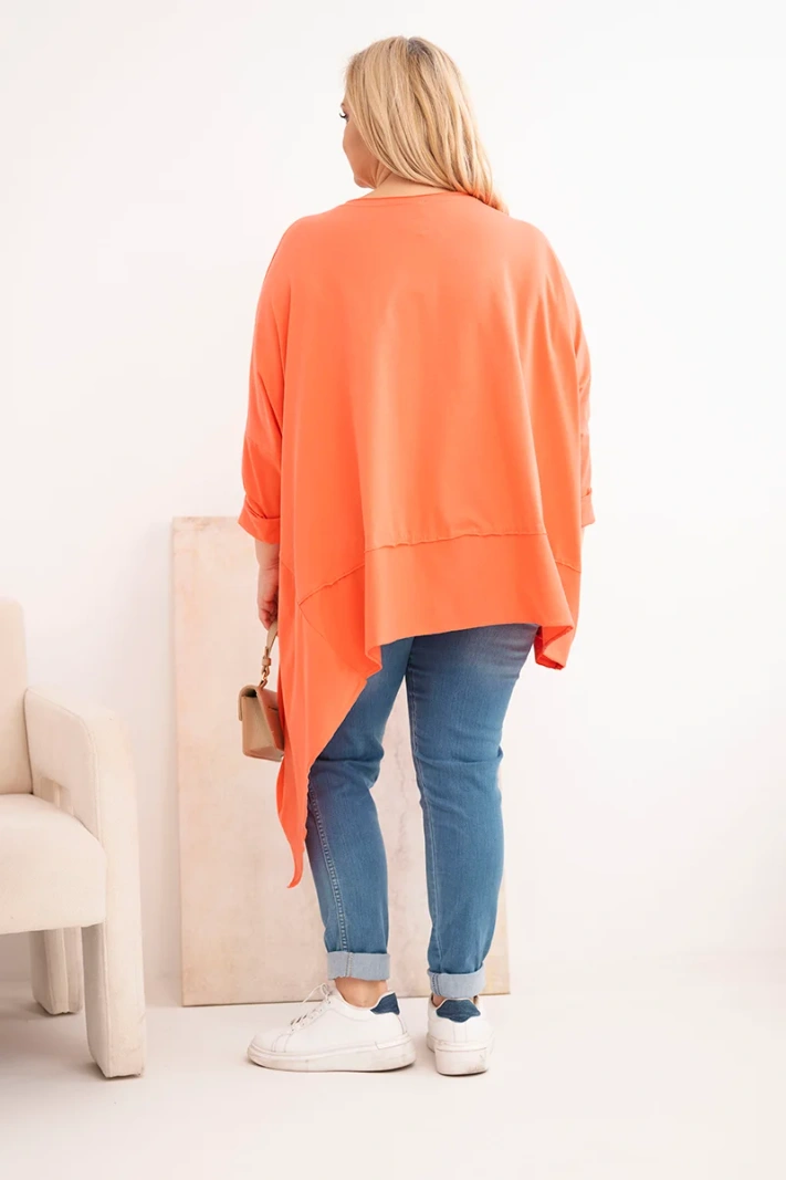 Moteriška tunika Plus Size iš medvilnės su asimetriniu apačiu persikų spalvos