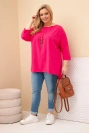 Dámská bavlněná blůza Plus Size asymetrická s náhrdelníkem fuchsiová