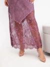 Women's viscose maxi dress with lace and V-neck plum