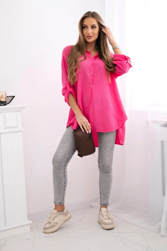 Medvilniniai muslino marškiniai Fuksja