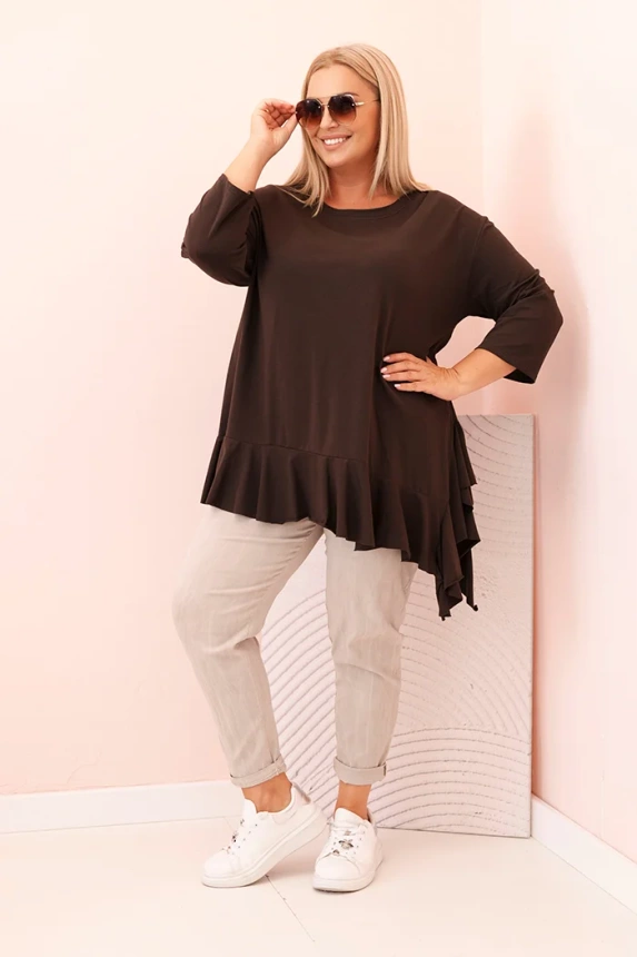 Dámská blůza Plus Size s bavlnou, kapsou a ohrnutým rukávem kiwi