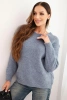 Women's sweater with wool, long sleeves, and a round neckline, denim color