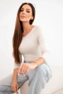 Damenbluse aus Viskose mit weitem Ausschnitt und langen Ärmeln beige