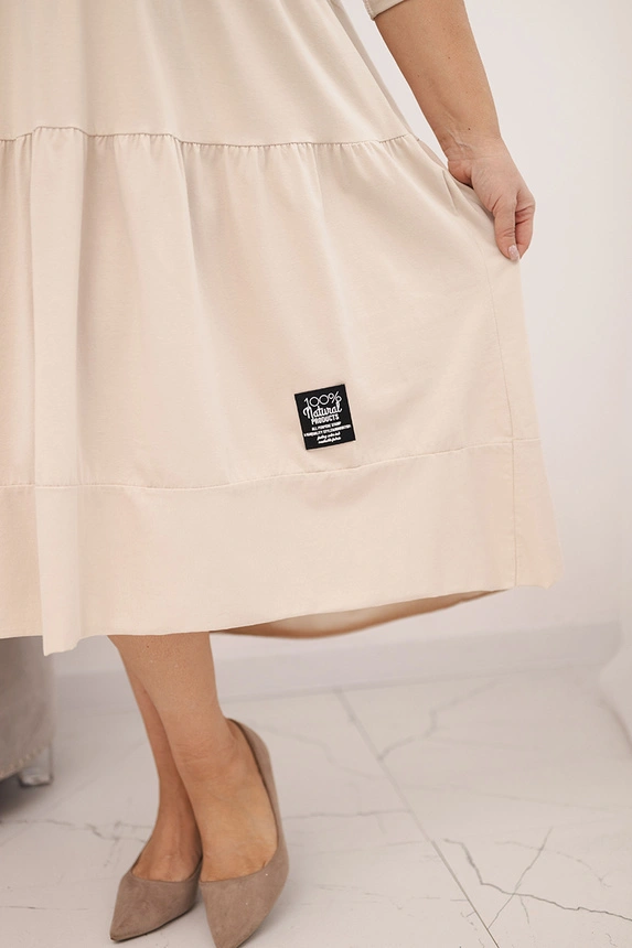 Damen Baumwollkleid in Übergröße mit Rüschen und umgeschlagenem Ärmel beige