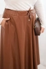 Women's Plus Size faux leather skirt with elastic and drawstring at the waist camel