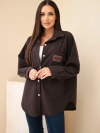 Women's oversized corduroy cotton shirt with pockets and long sleeves brown