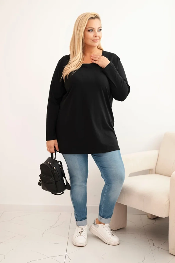 Bluzka damska Plus Size bawełniana z okrągłym dekoltem czarna