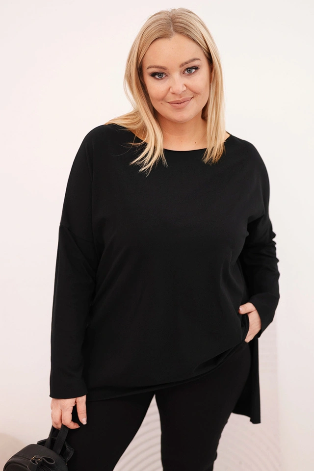 Bluzka damska Plus Size asymetryczna z długim rękawem czarna