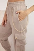 Women's cotton cargo pants with pockets and chain beige