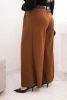 Dámské kalhoty Plus Size se širokou nohavicí a páskem čokoládové