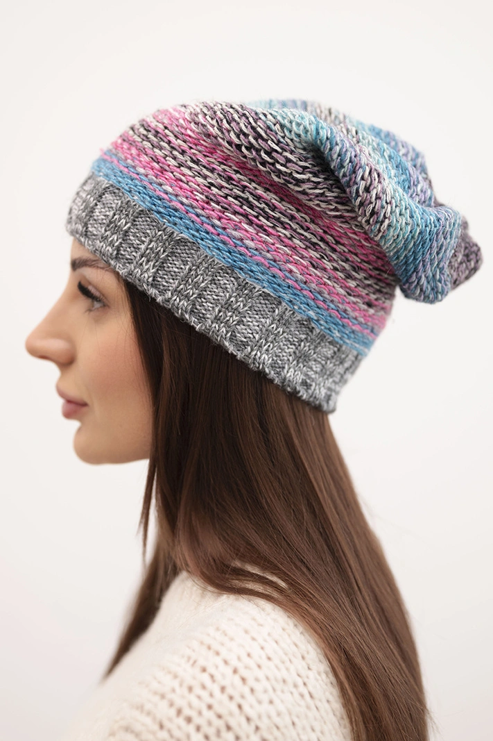 Mütze mit Fleece Krystyna K207 rosa+dunkelgrau