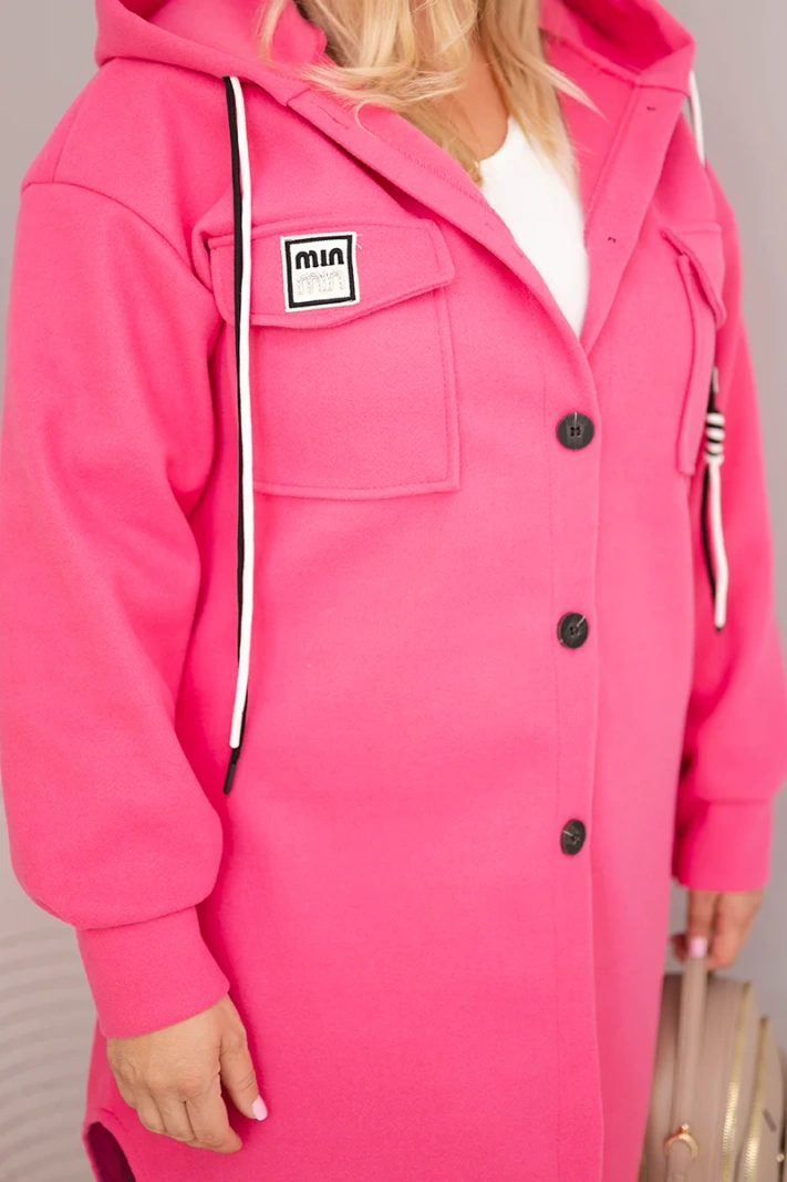 Women's plus-size hooded coat with button fastening pink