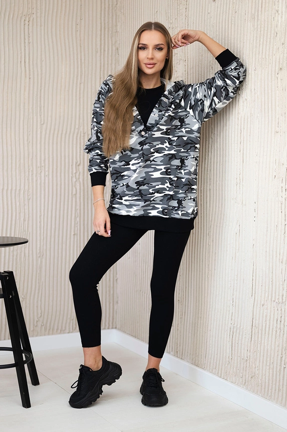 3-piece moor set of sweatshirt, top and leggings grey + black