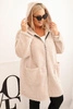 Dámský plášť Plus Size z viskózy se zapínáním na zip a kapucí béžový