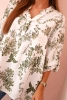 Women's V-neck shirt with a floral pattern khaki