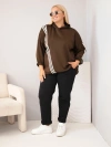Plus Size women's viscose hoodie with decorative straps brown