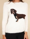 Women's sweater with dachshund pattern and round neckline light beige