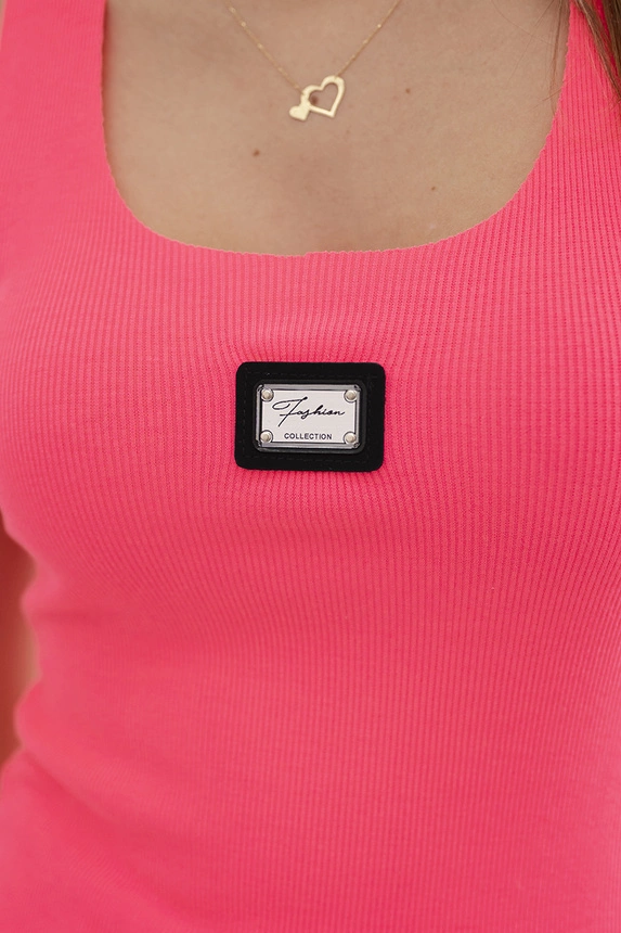 Striped blouse with metal plate pink neon