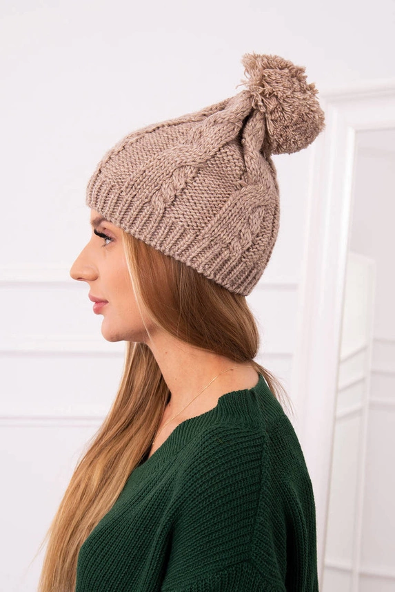 Čapica s fleece Stefania K278 tmavo béžová