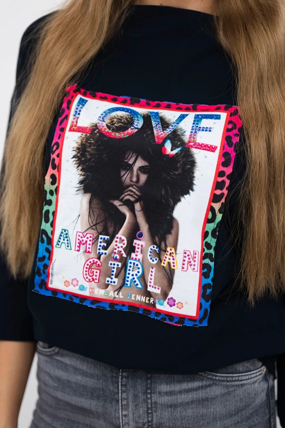 Bluzka z grafiką American Girl granatowa S/M - L/XL