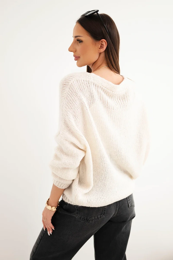 Damenpullover mit V-Ausschnitt und Knöpfen beige